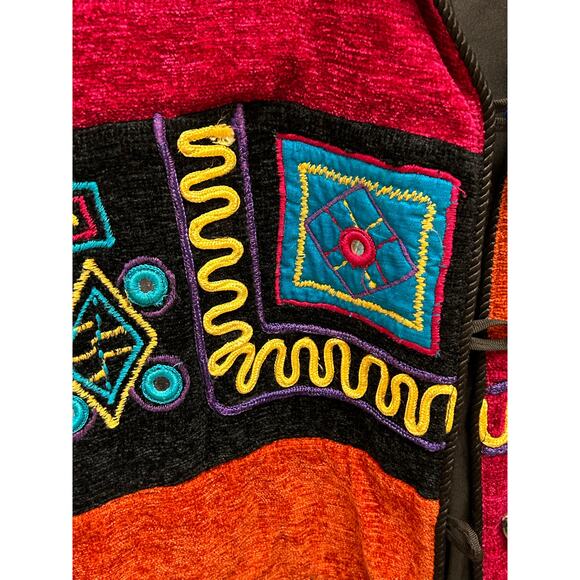 VTG Allure Patchwork Sweater Jacket M Art to Wear Button Up Multicolor - Picture 7 of 7